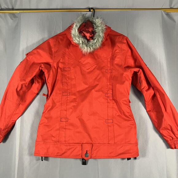 Levi's x 686 Jacket Womens Large Red Snowboard Ski Faux Fur Hood Sherpa Lined - Picture 2 of 16